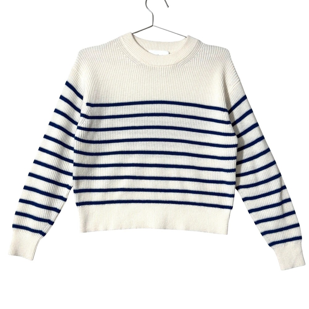 Wilfred Aritzia Maria Sweater 2XS Blue Stripe Merino Wool Blend Knit nautical
